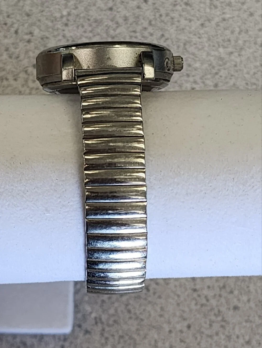 Vintage Silver Tone Talking Watch Easy Read Oversized Dial Low Vision Stretch Ba